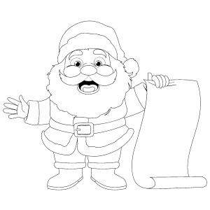Papai Noel acenando com a carta na mão para colorir