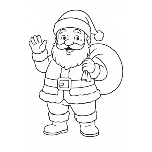 Papai Noel acenando com o saco nas costas para colorir