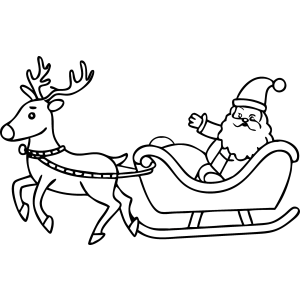 Papai Noel acenando do trenó puxado pela rena para colorir