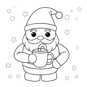 Papai Noel com caneca de chocolate quente para colorir