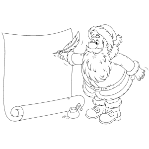 Papai Noel com pergaminho gigante de pedidos para colorir