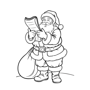 Papai Noel conferindo a carta com o saco de presentes para colorir