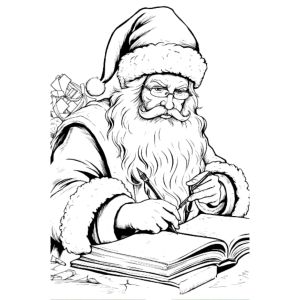 Papai Noel conferindo a lista dos bons meninos para colorir