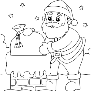 Papai Noel descendo pela chaminé para colorir