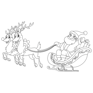 Papai Noel e rena partindo com o trenó para colorir