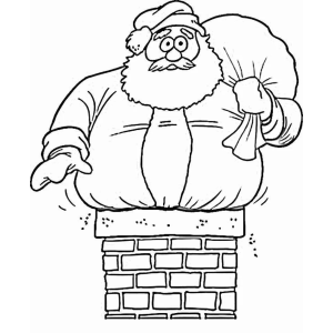 Papai Noel entalado na chaminé para colorir