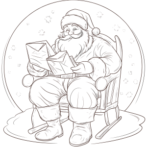 Papai Noel lendo carta dentro do globo de neve para colorir