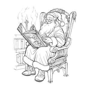 Papai Noel lendo na poltrona para colorir