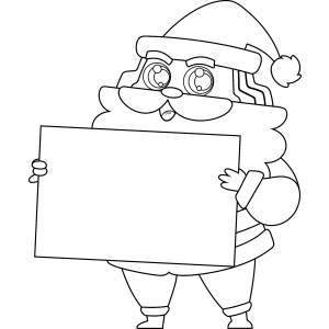 Papai Noel segurando um cartaz em branco para colorir