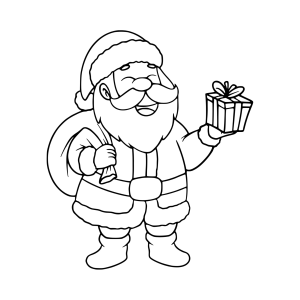 Papai Noel segurando um presente para colorir