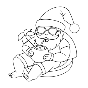 Papai Noel sentado tomando chocolate quente para colorir