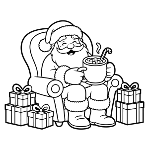 Papai Noel tomando chocolate quente na poltrona para colorir