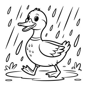 Pato caminhando na chuva para colorir