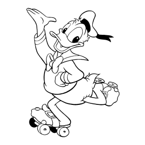 Pato Donald andando de patins para colorir