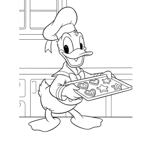 Pato Donald assando biscoitos para colorir
