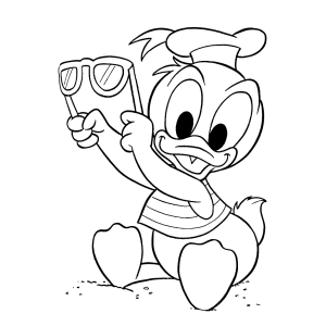 Pato Donald bebê com óculos de sol para colorir