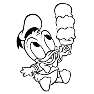 Pato Donald bebê tomando sorvete para colorir