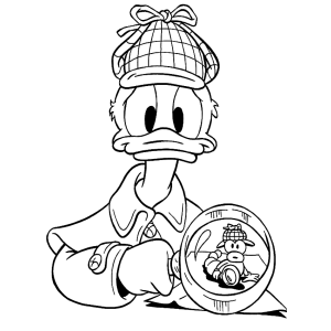 Pato Donald detetive com lupa para colorir