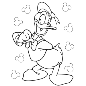 Pato Donald feliz entre bolinhas para colorir