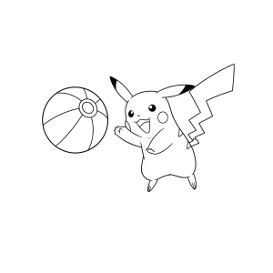 Pikachu brincando com bola para colorir