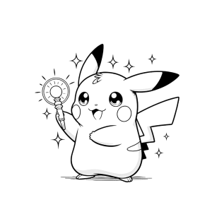 Pikachu com varinha mágica de estrela para colorir