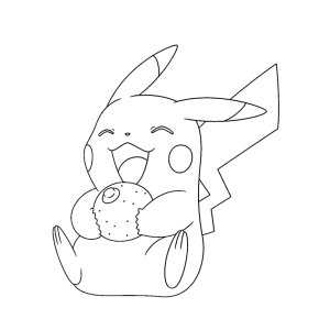 Pikachu comendo uma fruta para colorir