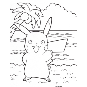 Pikachu de férias na praia para colorir