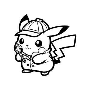 Pikachu detetive com lupa para colorir