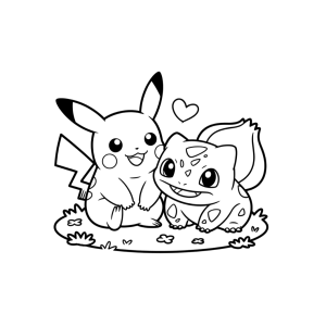 Pikachu e Bulbasaur, amigos para sempre para colorir