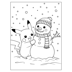 Pikachu e o boneco de neve para colorir