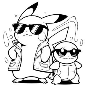 Pikachu e Squirtle de óculos escuros para colorir