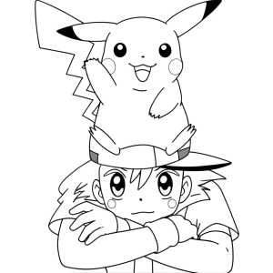 Pikachu no ombro do Ash para colorir