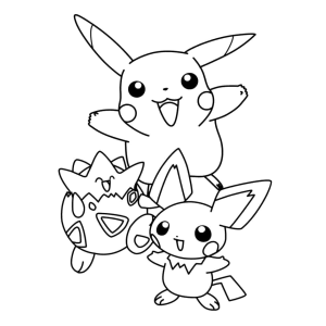 Pikachu, Pichu e Togepi para colorir