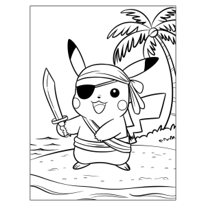 Pikachu pirata na ilha para colorir