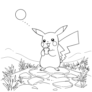 Pikachu sonhando no jardim para colorir