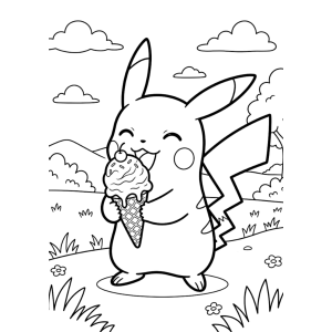 Pikachu tomando sorvete no parque para colorir