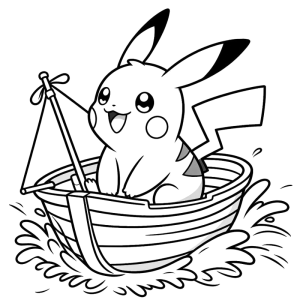 Pikachu velejando no barquinho para colorir