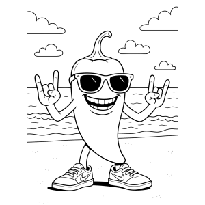 Pimenta de óculos escuros fazendo rock para colorir