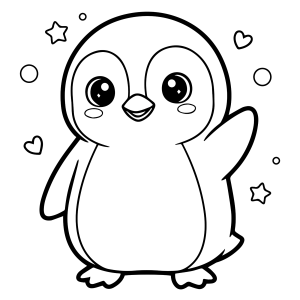 Pinguim acenando entre estrelas para colorir