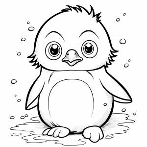 Pinguim bebê entre flocos de neve para colorir