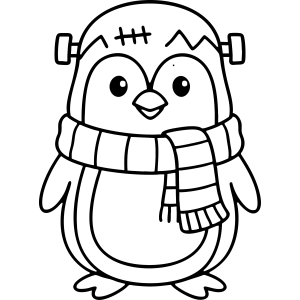 Pinguim de gorro com cachecol de listras para colorir