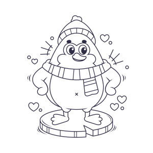 Pinguim de gorro com caneca de chocolate quente para colorir