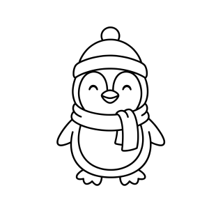 Pinguim de gorro de inverno para colorir