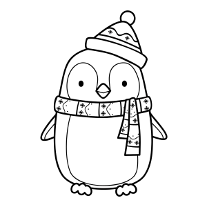 Pinguim de gorro e cachecol listrado para colorir