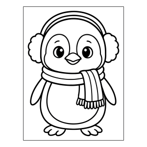 Pinguim de protetor de orelha e cachecol para colorir