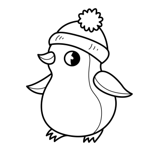 Pinguim de touca com pompom para colorir