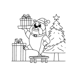 Pinguim entregando presentes de Natal para colorir