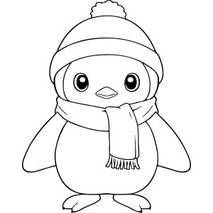 Pinguim fofo de touca e cachecol para colorir