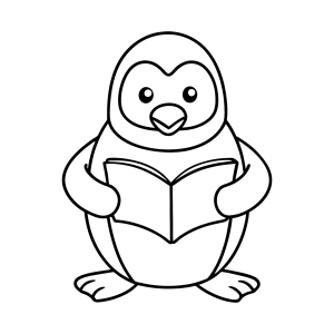 Pinguim lendo um livro para colorir