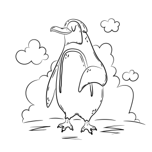 Pinguim na neve com nuvens para colorir